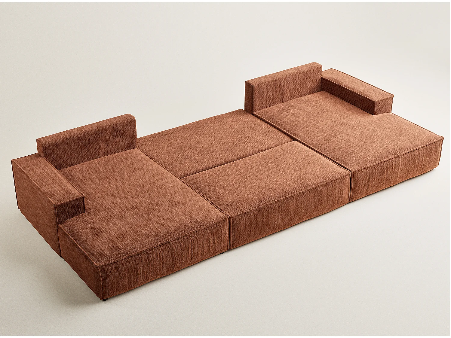 Canapé d'angle panoramique avec fonction lit en tissu chenille cuivre KYOTO