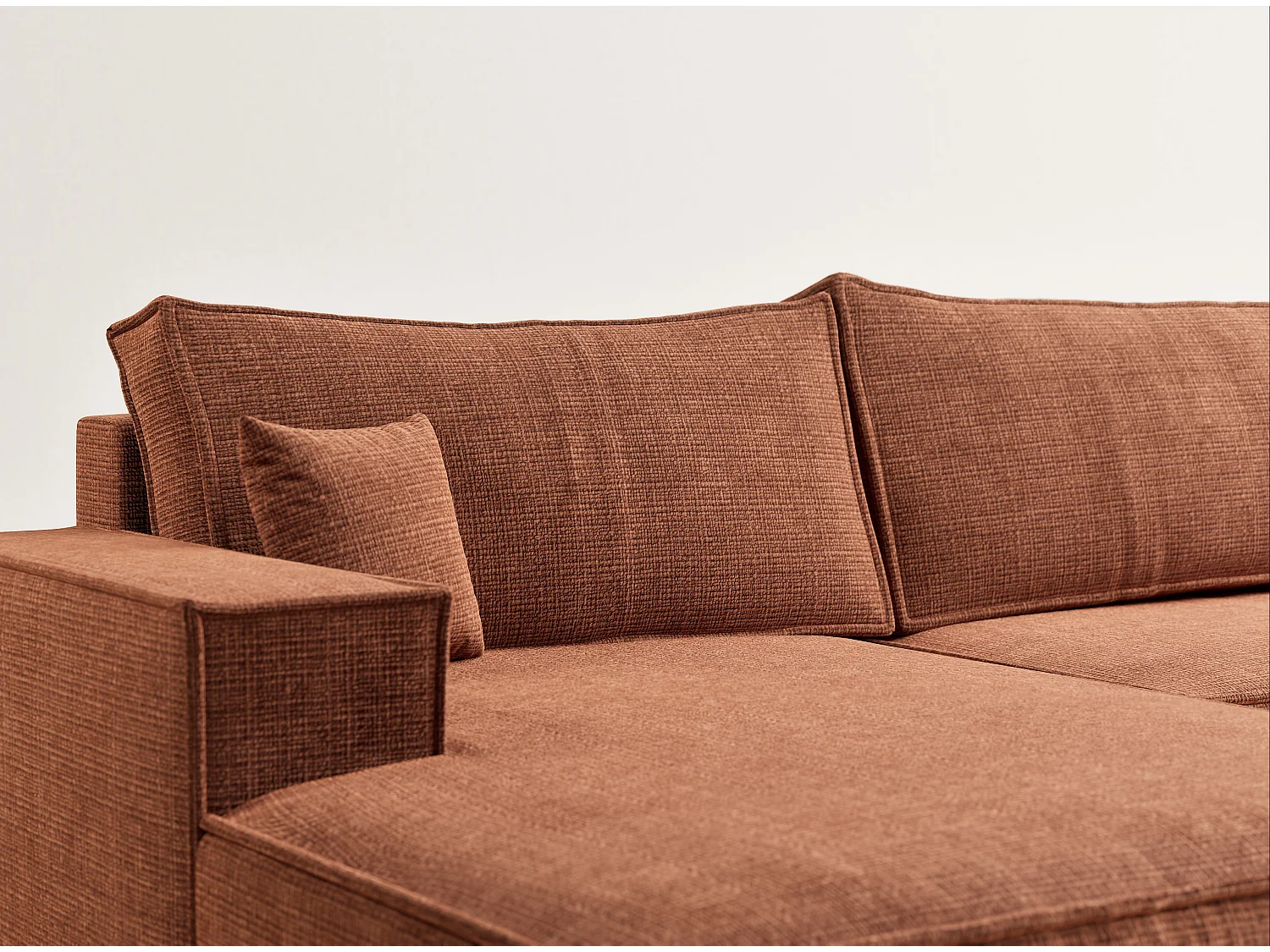 Canapé d'angle panoramique avec fonction lit en tissu chenille cuivre KYOTO