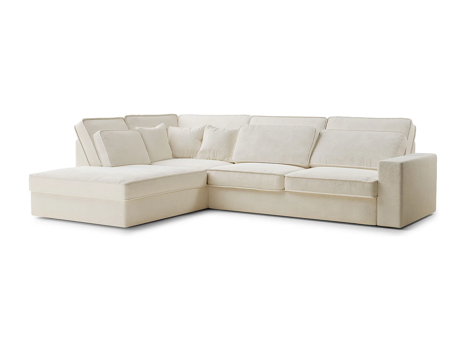 Canapé d'angle gauche 5 places en tissu chenille creme KIROU