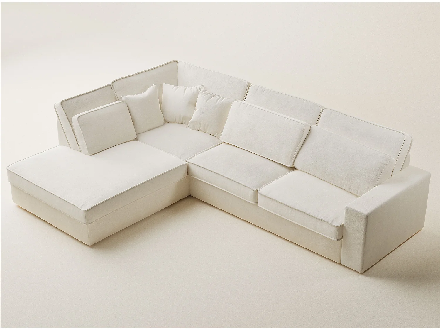 Canapé d'angle gauche 5 places en tissu chenille creme KIROU