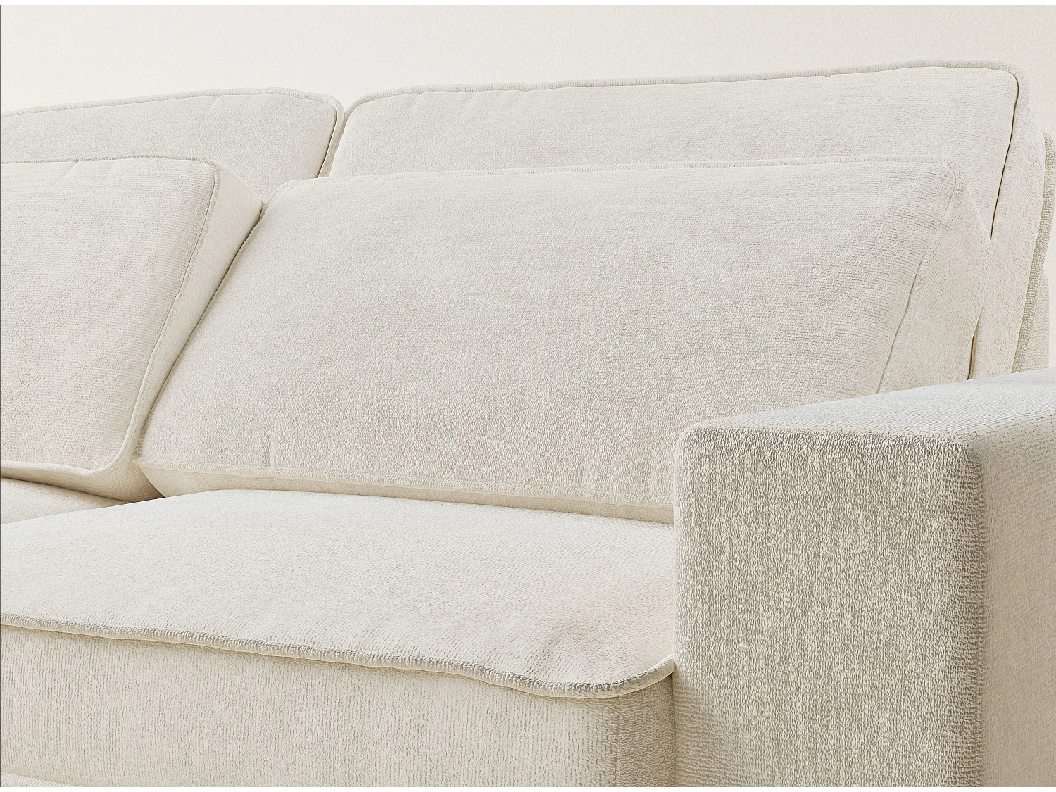 Canapé d'angle gauche 5 places en tissu chenille creme KIROU