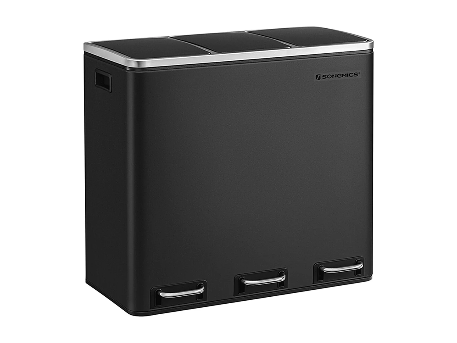 SONGMICS Genbrugsspand, 3 x 18 L Triple Kitchen Bin, 3-rums pedalspand med soft-close-låg, indvendige plastspande og håndtag, sort LTB54BK