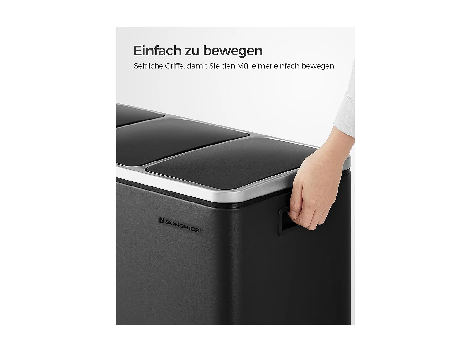 SONGMICS Genbrugsspand, 3 x 18 L Triple Kitchen Bin, 3-rums pedalspand med soft-close-låg, indvendige plastspande og håndtag, sort LTB54BK