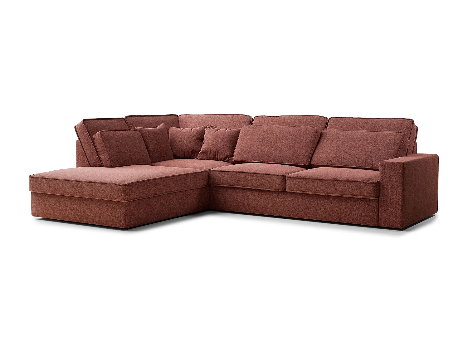 Canapé d'angle gauche 5 places en tissu tressé corail KIROU