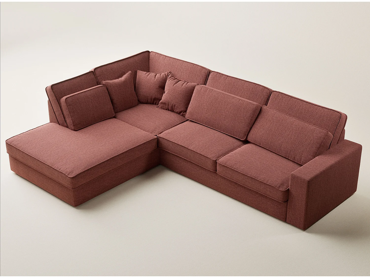 Canapé d'angle gauche 5 places en tissu tressé corail KIROU