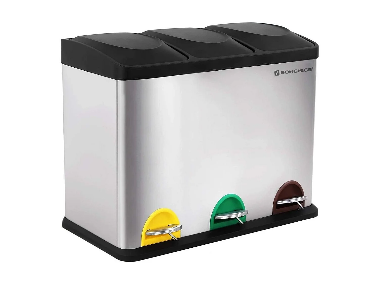 SONGMICS Pattumiera per il riciclaggio, pattumiera a pedale, pattumiera in metallo da 45 litri, pattumiera per la separazione dei rifiuti in cucina, resistente, 3