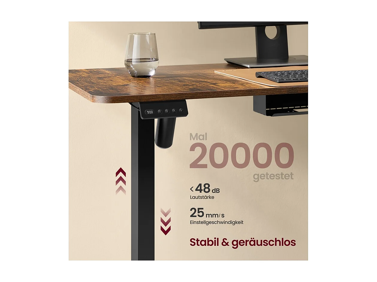Height-adjustable L-shaped desk 140 x 160 cm vintage brown-ink black