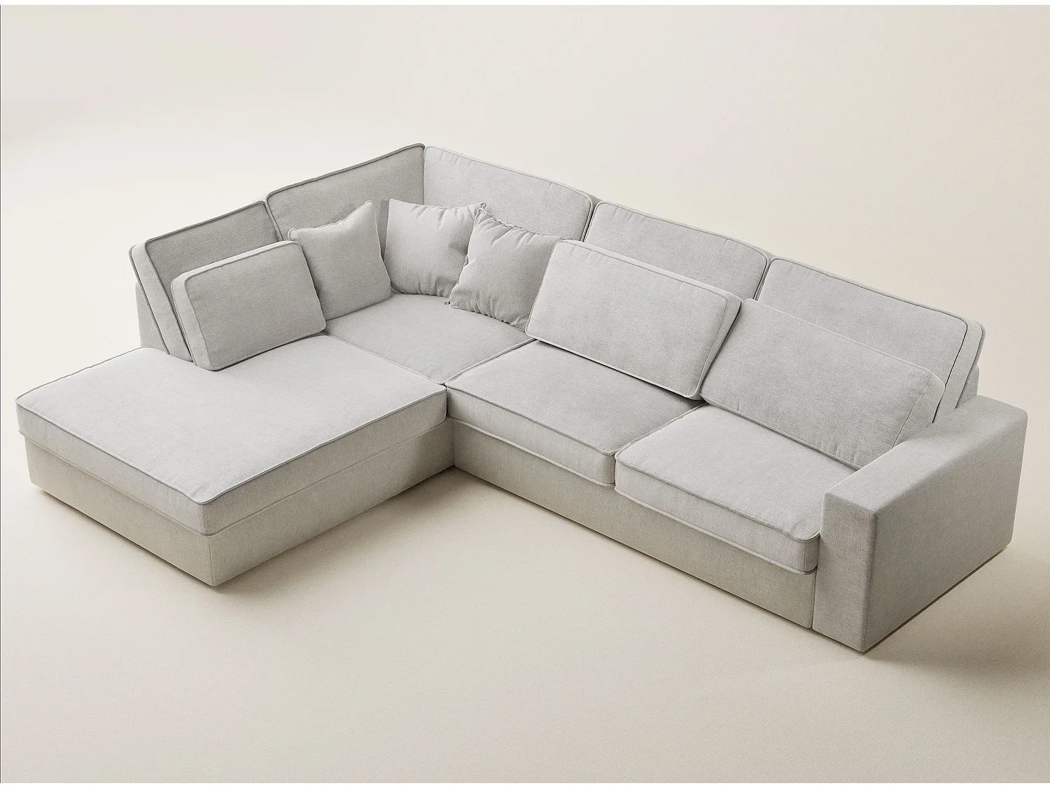 Canapé d'angle gauche 5 places en tissu chenille beige clair KIROU