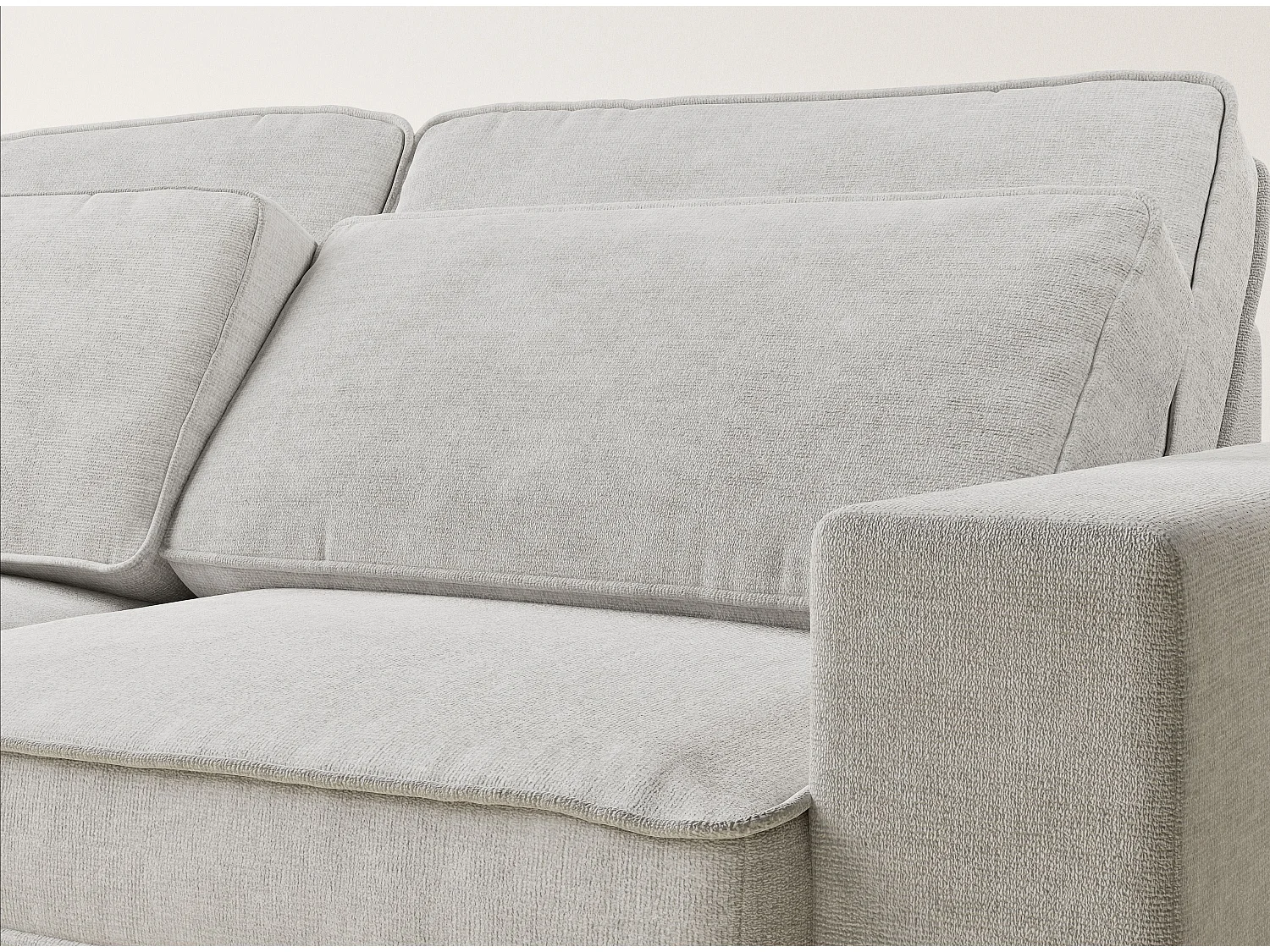 Canapé d'angle gauche 5 places en tissu chenille beige clair KIROU