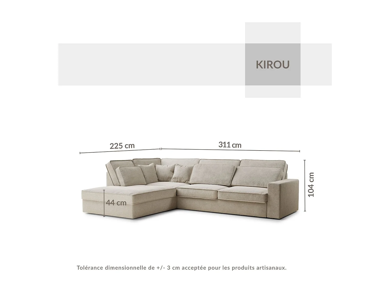 Canapé d'angle gauche 5 places en tissu chenille beige clair KIROU