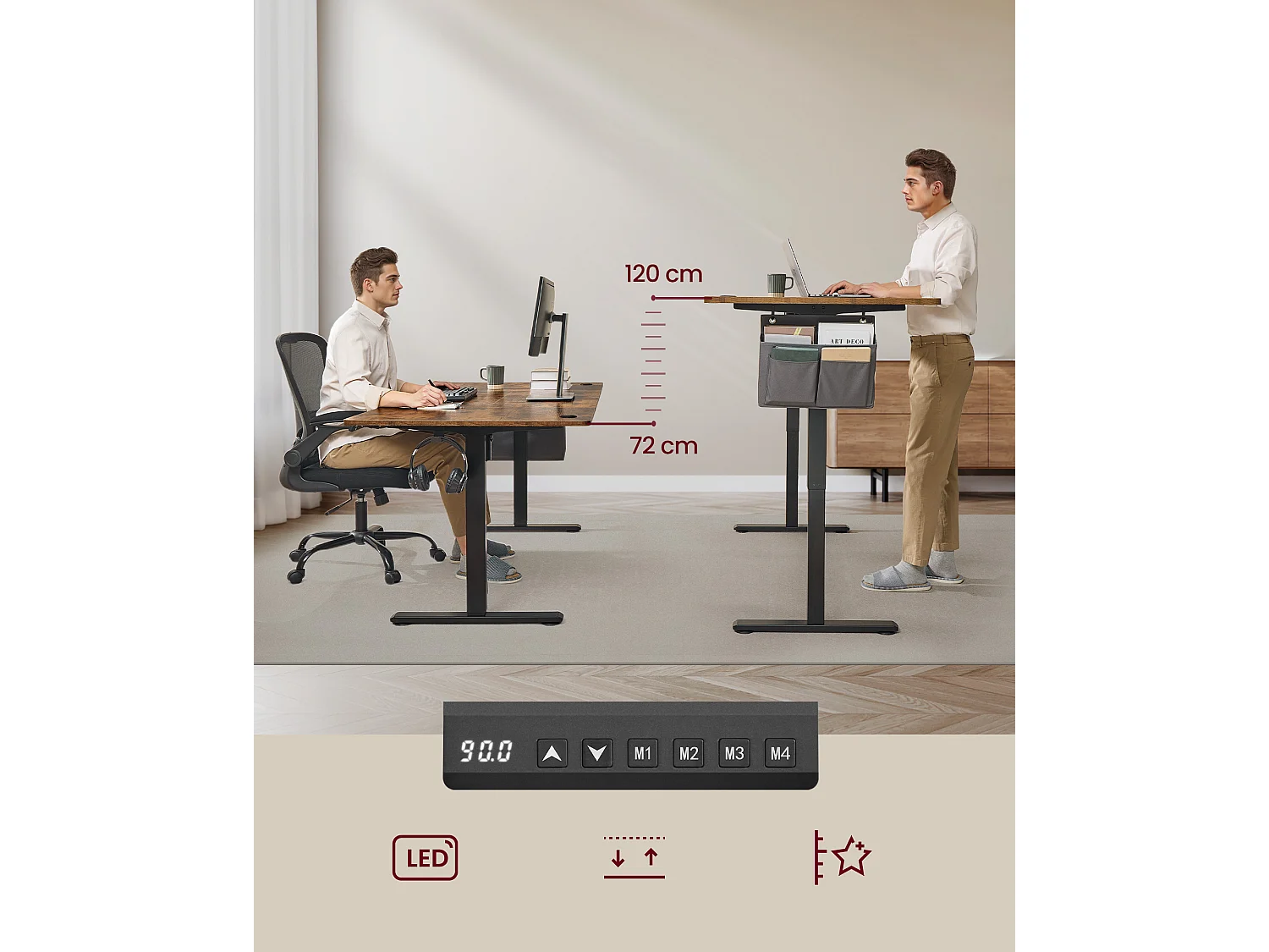 Højdejusterbart elektrisk skrivebord 180 x 80 x (72-120) cm