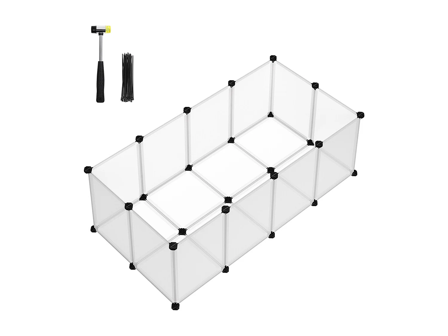 SONGMICS Pet Playpen with Floor, Small Animal Enclosure, DIY Plastic Cage, Indoor Run for Hamsters, Rabbits, Hedgehogs, Guinea Pigs, White LPC001W01
