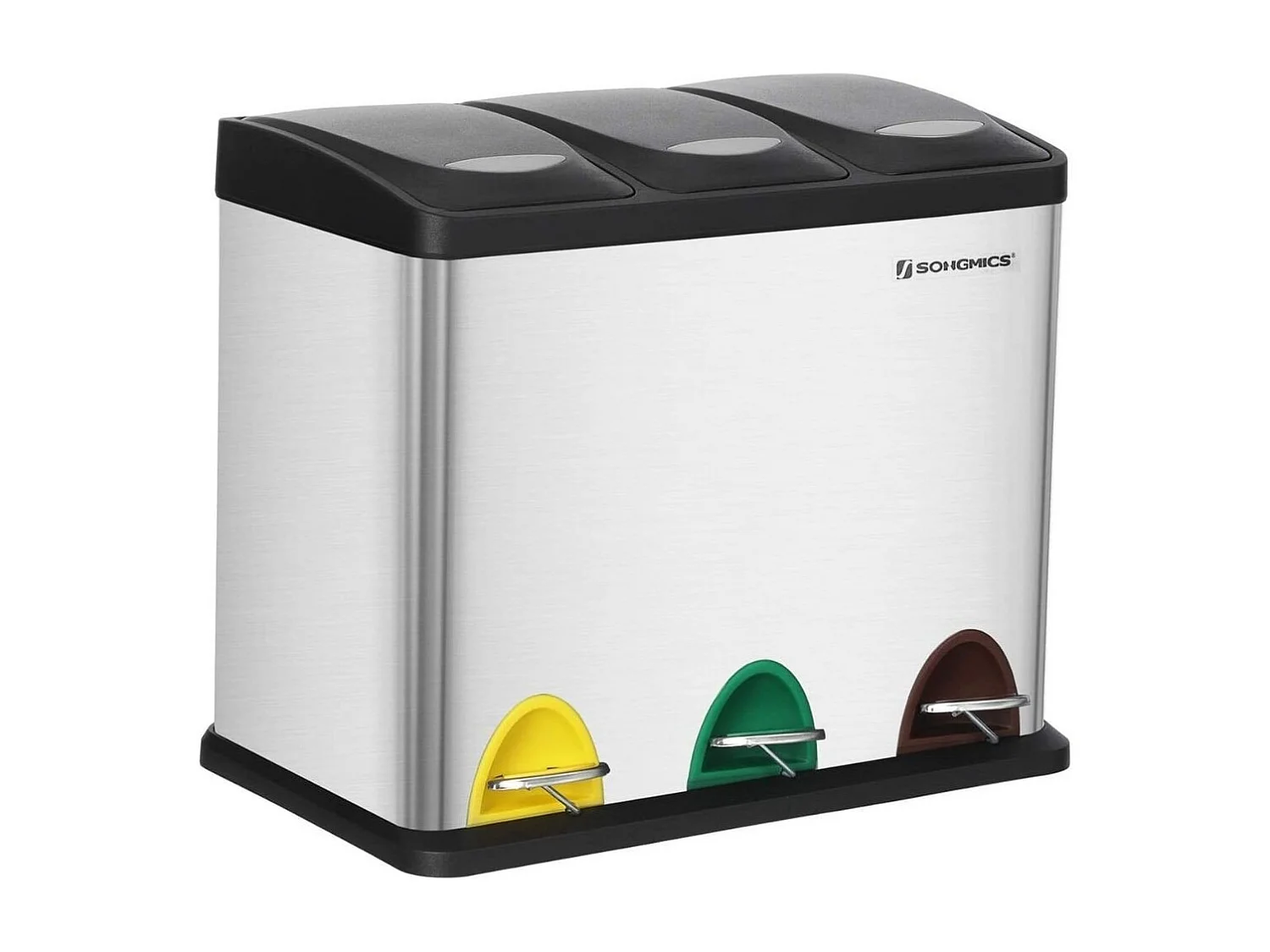 SONGMICS Pattumiera per il riciclaggio, pattumiera a pedale 3 in 1, pattumiera in metallo da 24 litri, pattumiera per la separazione dei rifiuti in cucina, facile