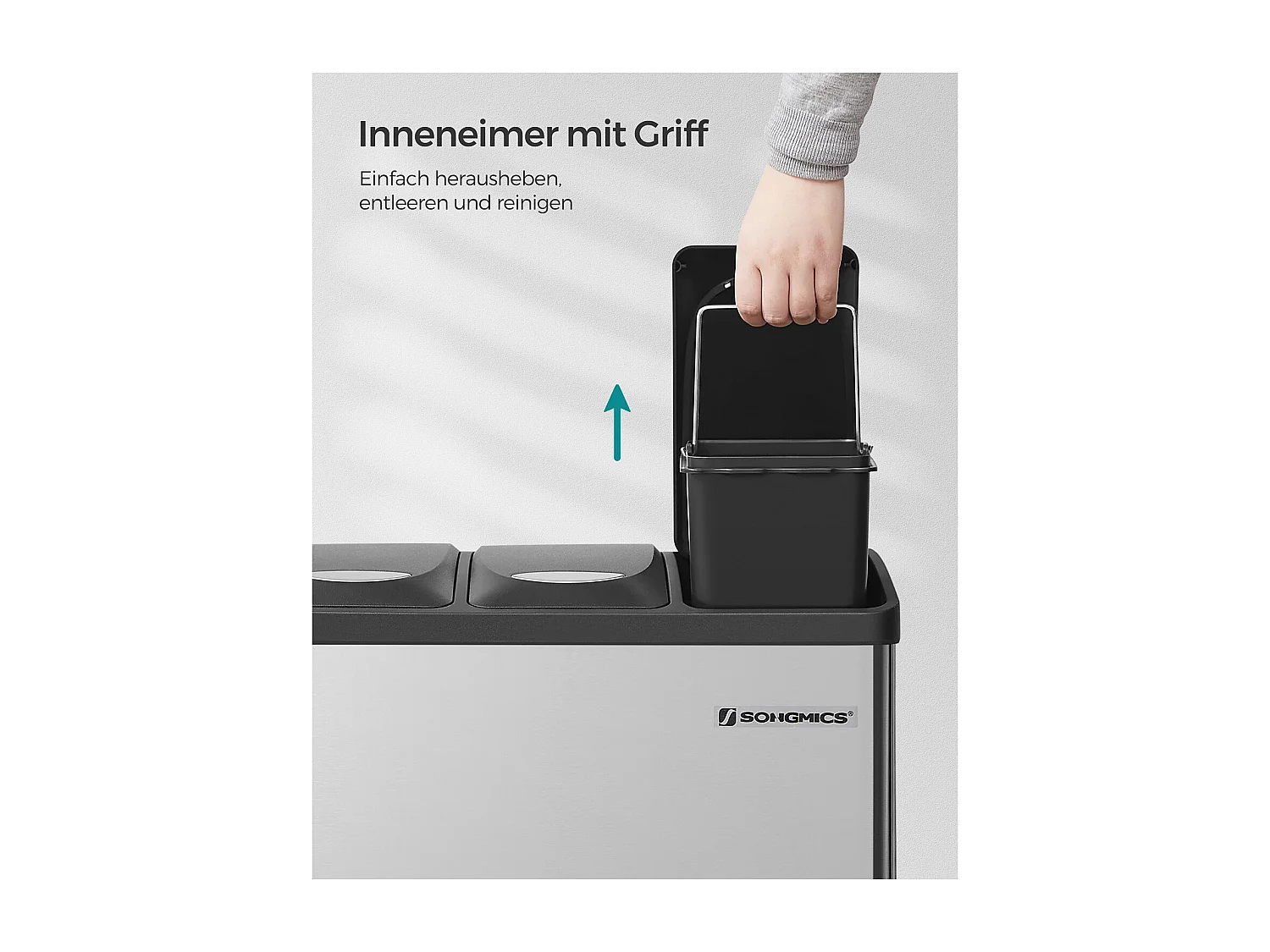 SONGMICS Pattumiera per il riciclaggio, pattumiera a pedale 3 in 1, pattumiera in metallo da 24 litri, pattumiera per la separazione dei rifiuti in cucina, facile