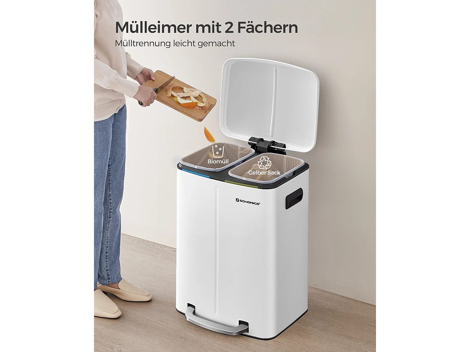 Cestino per rifiuti 40 litri (2 x 20 L) Bianco