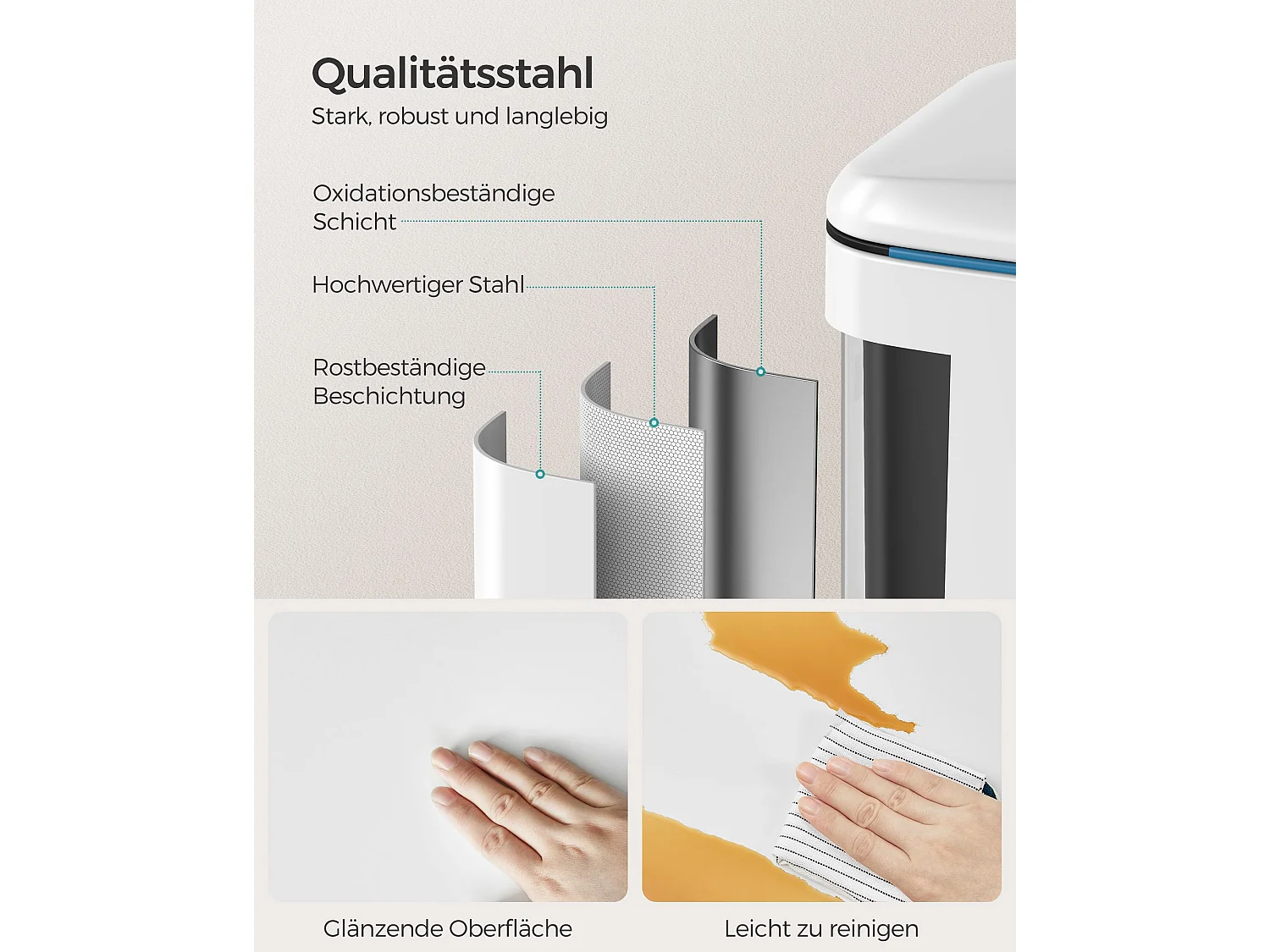 Cestino per rifiuti 40 litri (2 x 20 L) Bianco