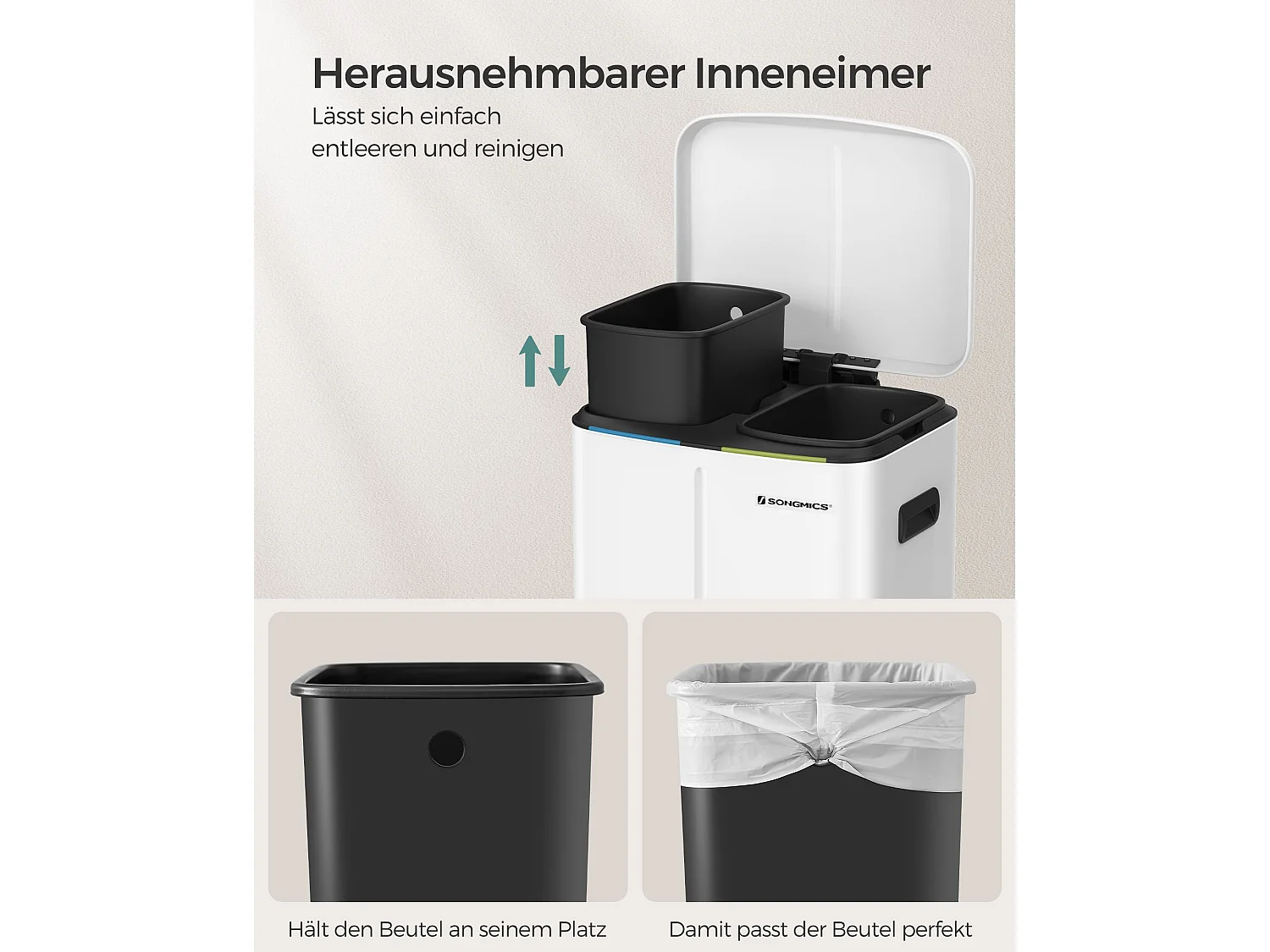 Cestino per rifiuti 40 litri (2 x 20 L) Bianco