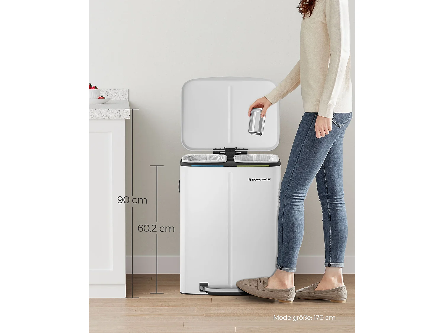 Cestino per rifiuti 40 litri (2 x 20 L) Bianco