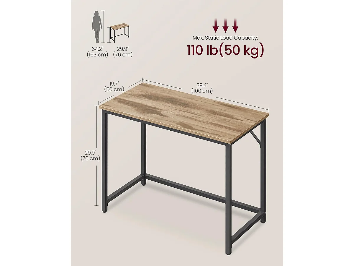 Kontorskrivebord 100 x 50 x 76 cm camel brown-ink black
