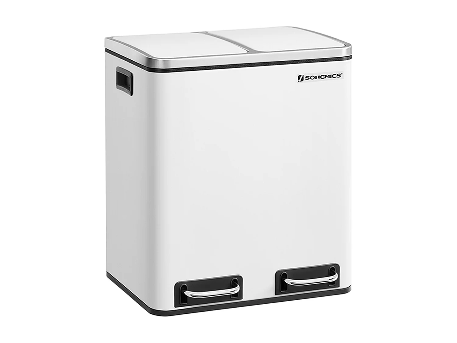 SONGMICS Cestino da cucina, 2 x 15 L in acciaio, cestino con secchi interni e maniglie, chiusura morbida, chiusura antiodore, bianco LTB30WT