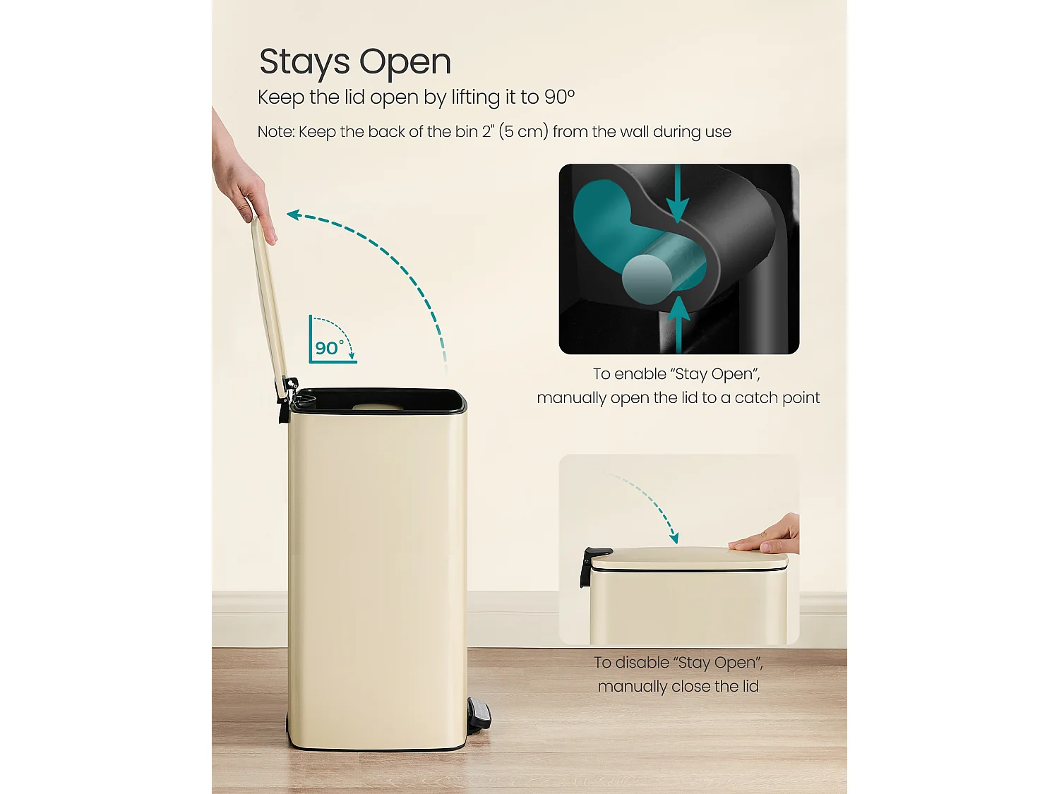 30 liters affaldsspand i stål sandbeige