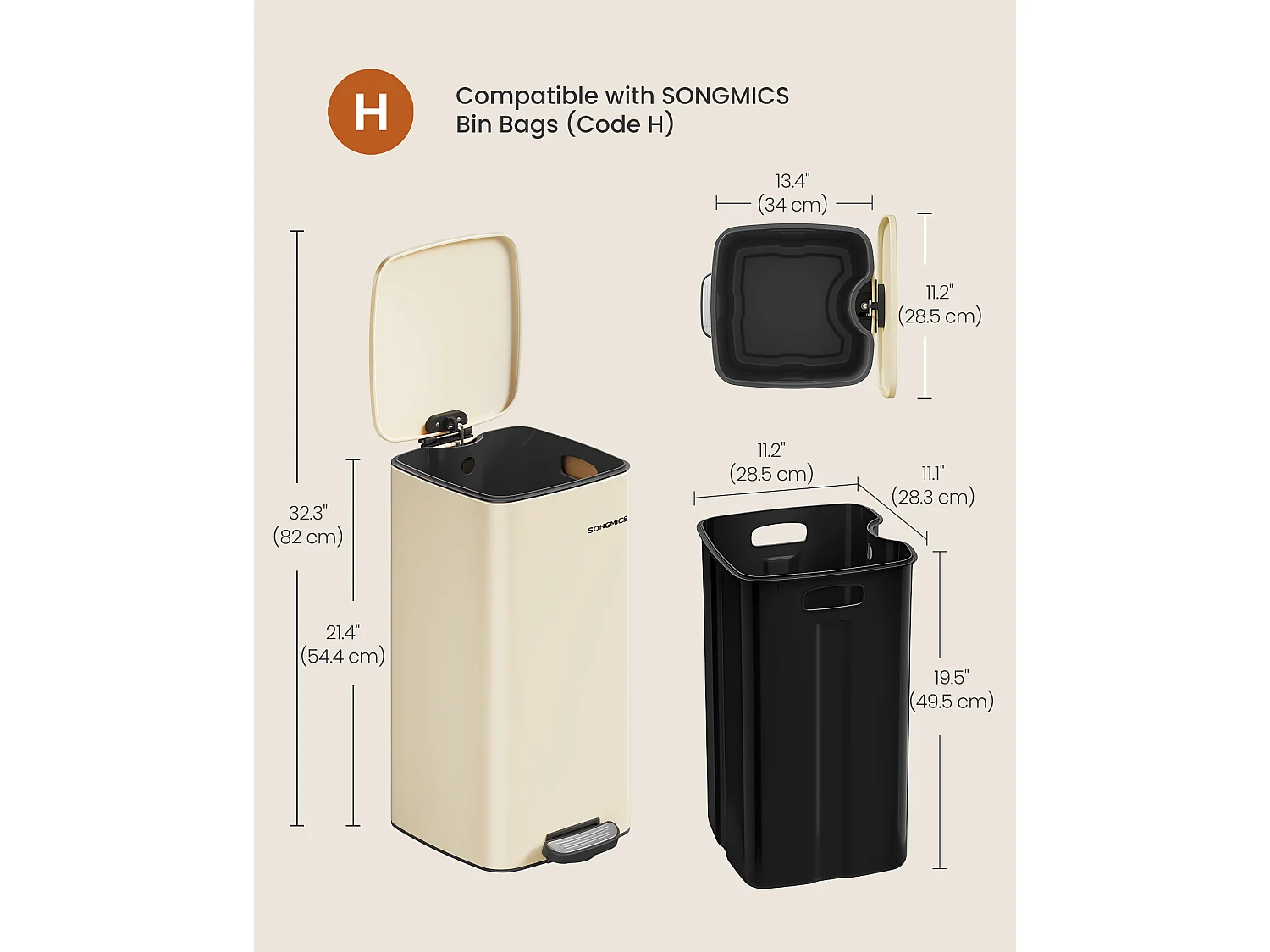 30 liters affaldsspand i stål sandbeige