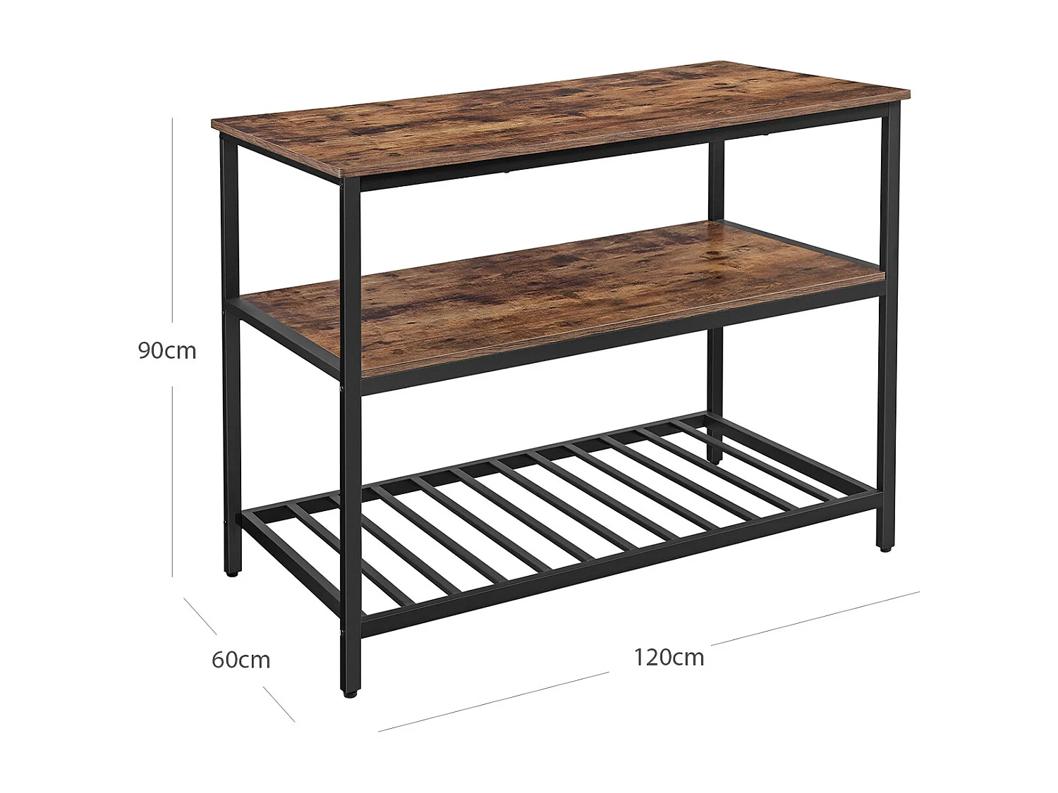 VASAGLE Baker's Rack, Kitchen Island with Large Worktop, Stable Steel Structure, 120 x 60 x 90 cm, Industrial Kitchen Shelf, Easy to Assemble, Rustic Brown and