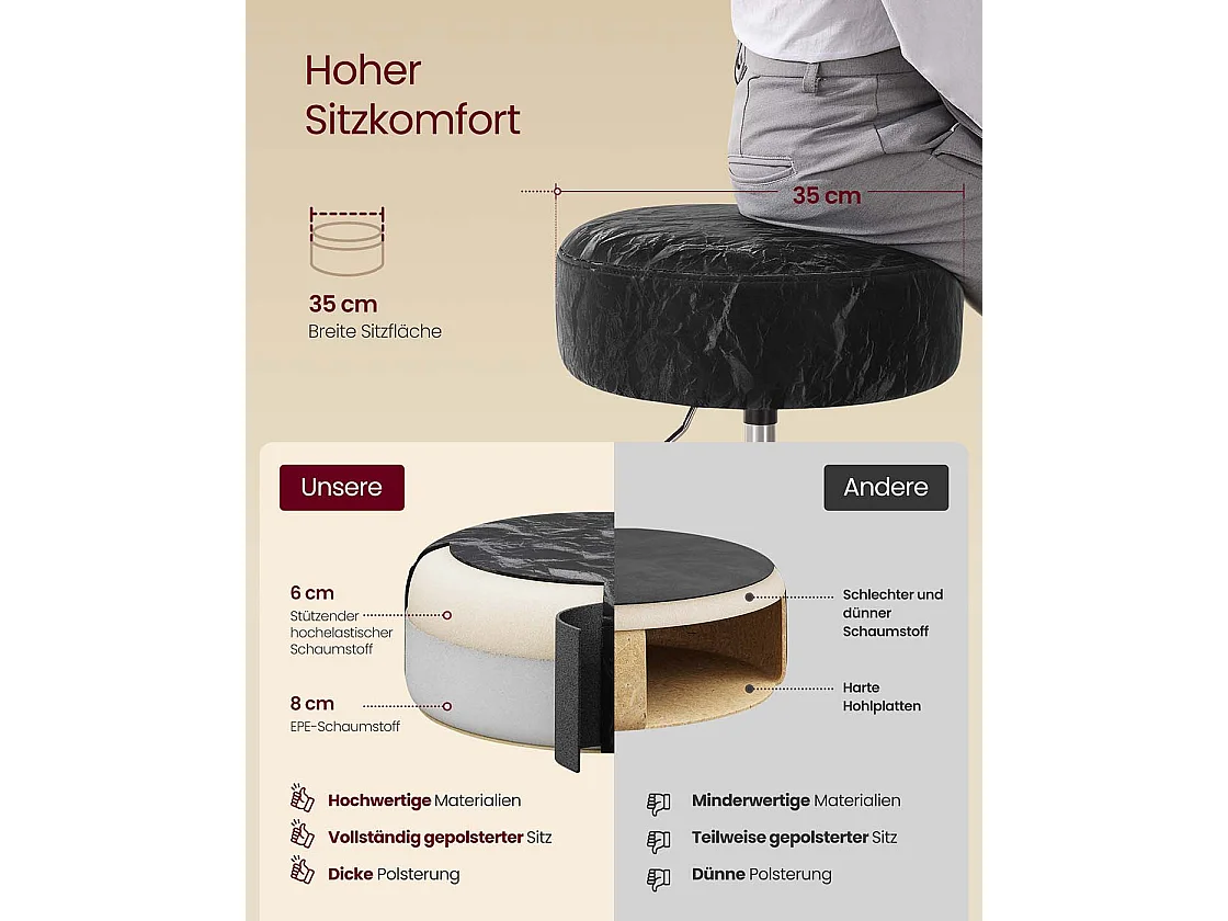 Height-adjustable and 360° swivel make-up stool ink black