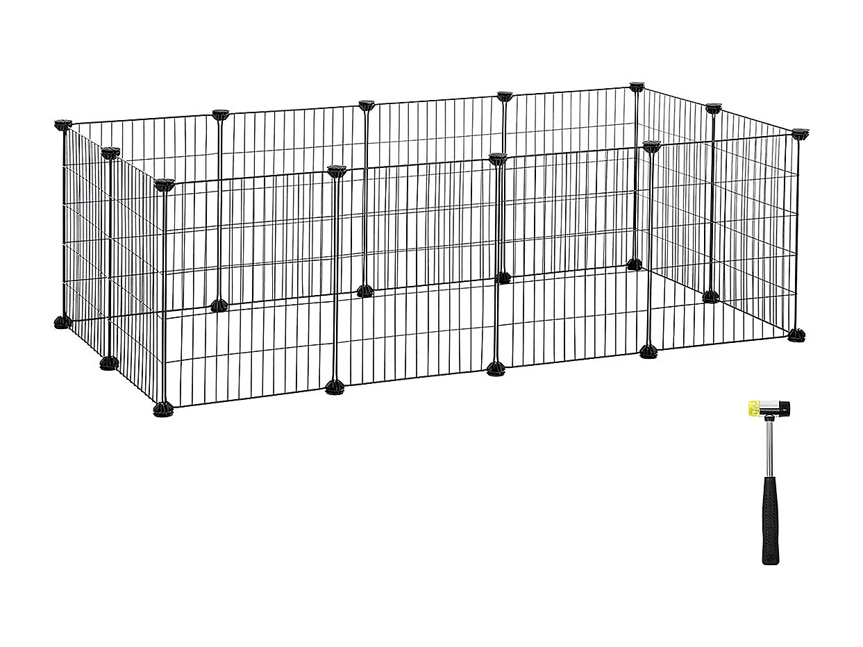 SONGMICS Guinea Pig Playpen, Indoor Rabbit Run Hutch Cage, Large Exercise Enclosure, DIY Metal Modular Fence for Hamster, Pet, Small Animals, Black LPI01H