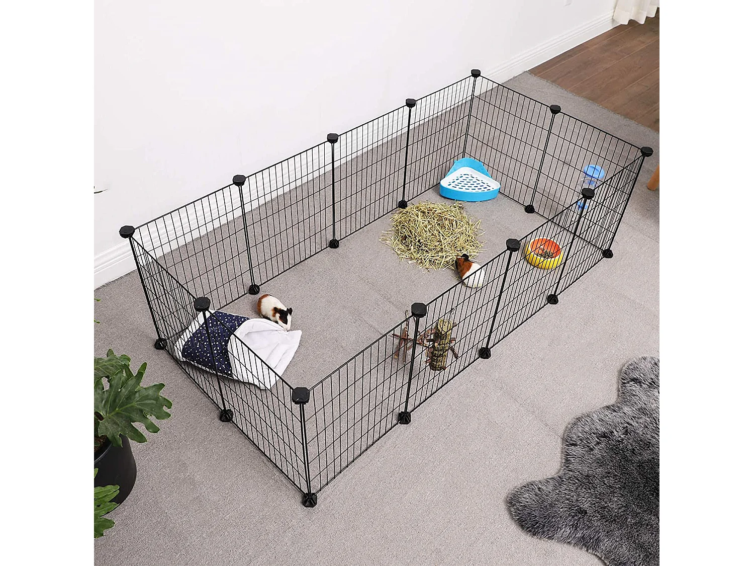 SONGMICS Guinea Pig Playpen, Indoor Rabbit Run Hutch Cage, Large Exercise Enclosure, DIY Metal Modular Fence for Hamster, Pet, Small Animals, Black LPI01H