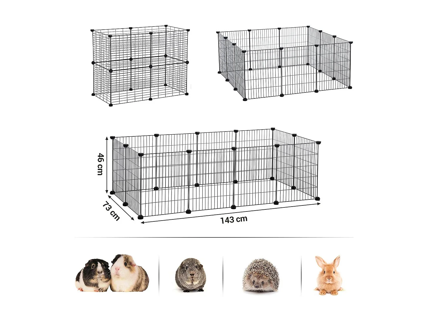 SONGMICS Guinea Pig Playpen, Indoor Rabbit Run Hutch Cage, Large Exercise Enclosure, DIY Metal Modular Fence for Hamster, Pet, Small Animals, Black LPI01H