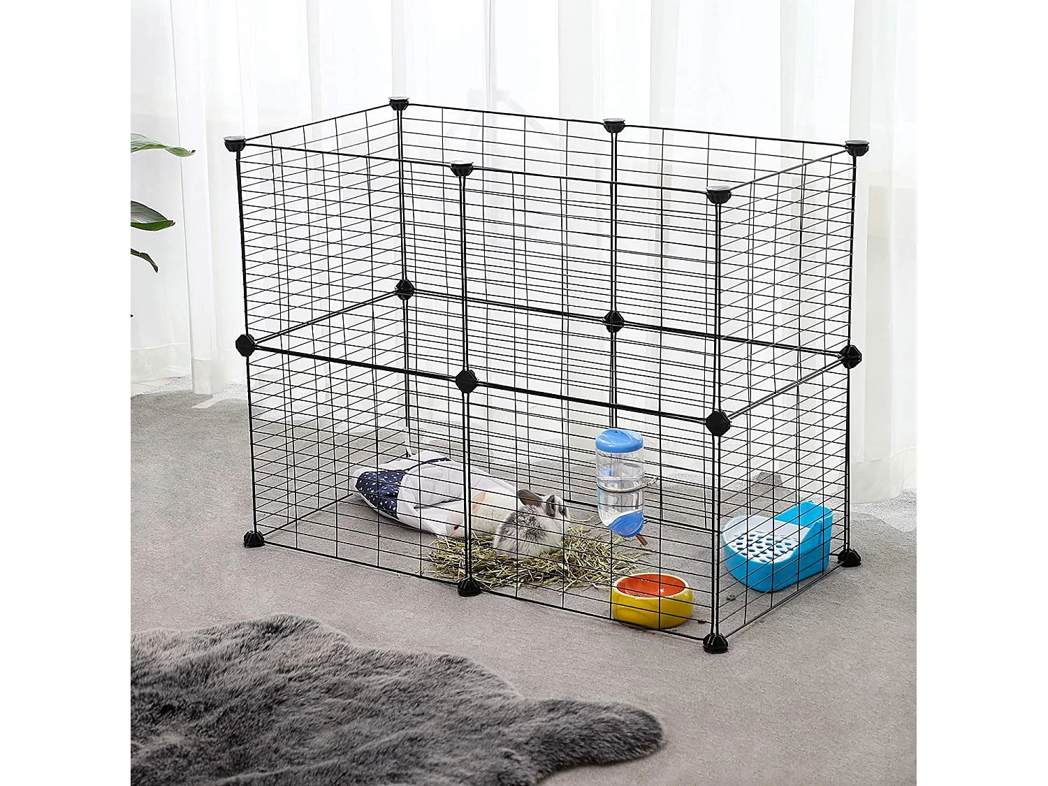 SONGMICS Guinea Pig Playpen, Indoor Rabbit Run Hutch Cage, Large Exercise Enclosure, DIY Metal Modular Fence for Hamster, Pet, Small Animals, Black LPI01H