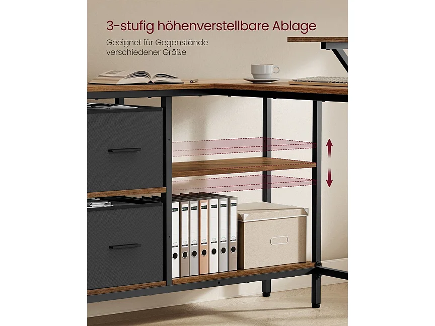 L-formet skrivebord med 2 skuffer 115 x 105 cm