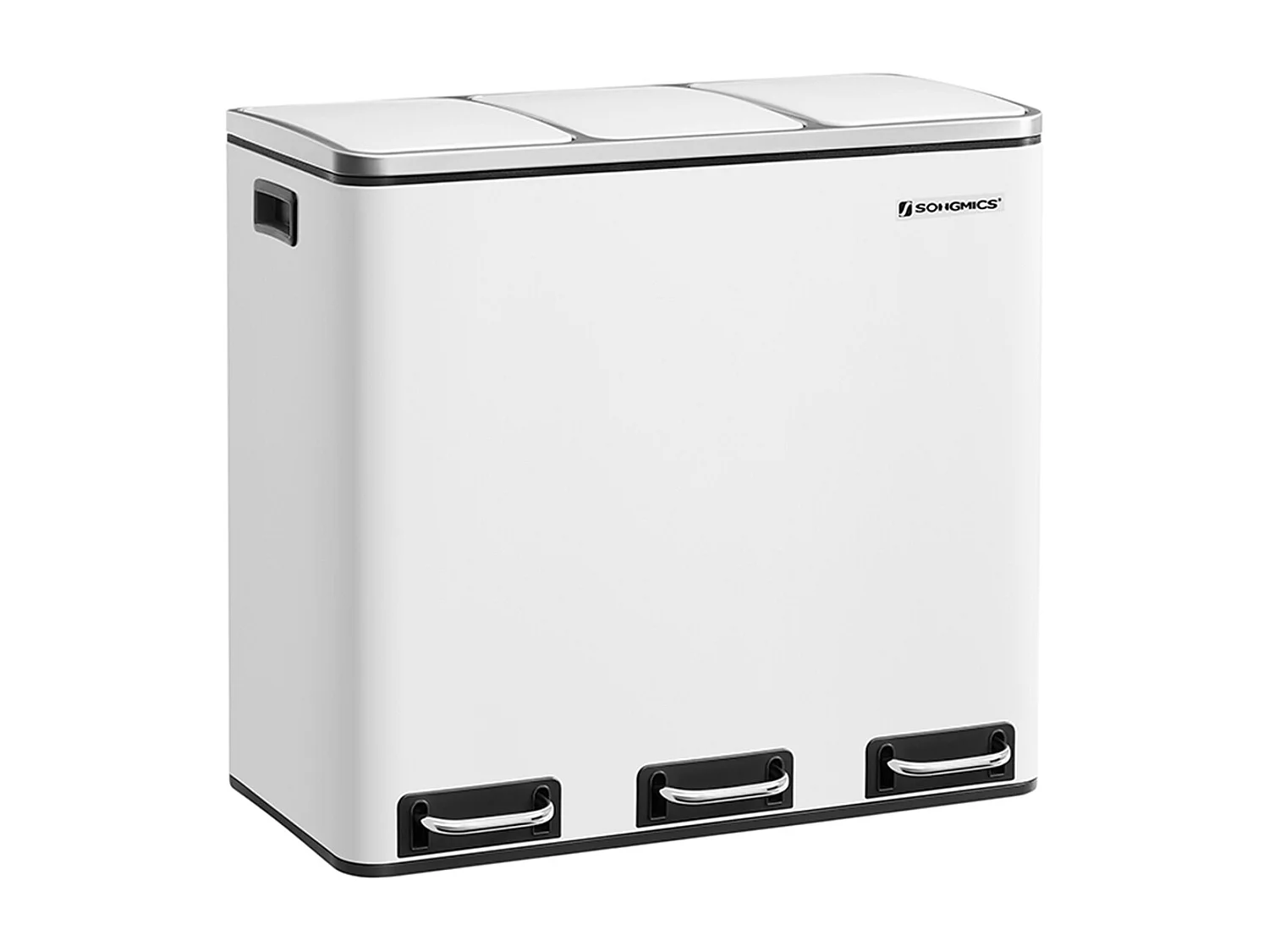 SONGMICS Genbrugsspand, 3 x 18 L tredobbelt køkkenspand, pedalspand med 3 rum og soft-close-låg, indvendige plastspande og håndtag, hvid LTB54WT