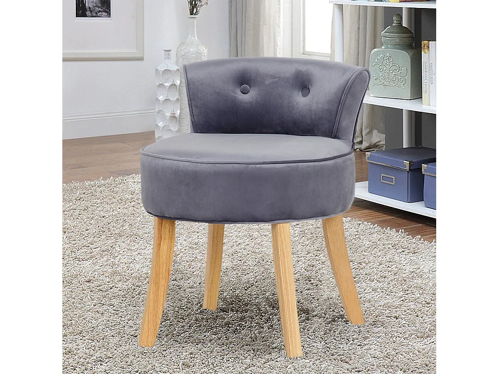 Velvet Dressing Table Stool with Wooden Legs - Grey