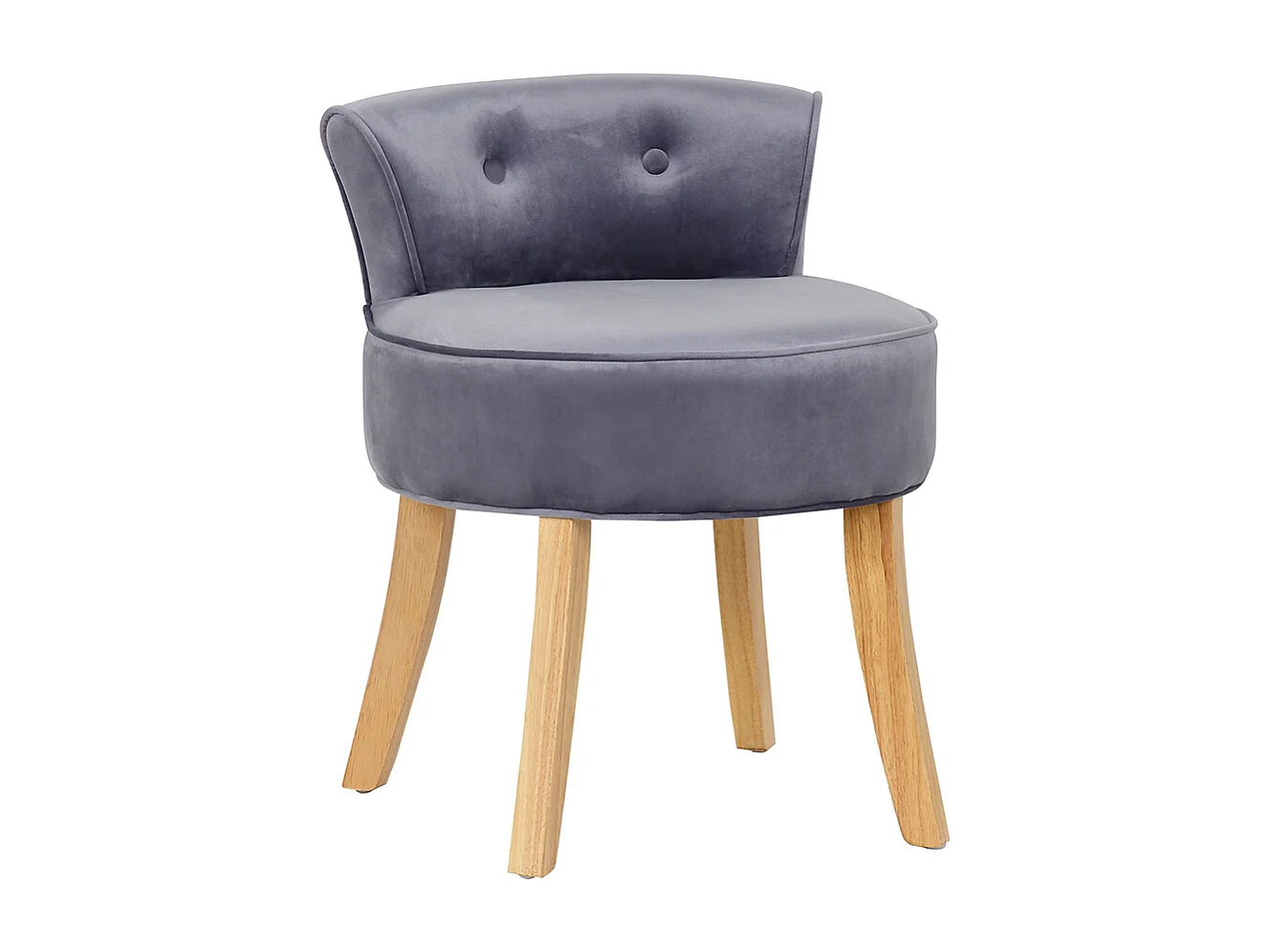 Velvet Dressing Table Stool with Wooden Legs - Grey