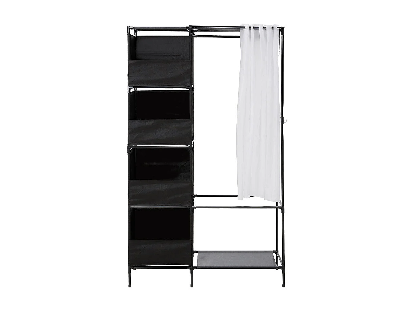 Portable Metal Closet Cabinet with Hanging Rod and Shelves - Black