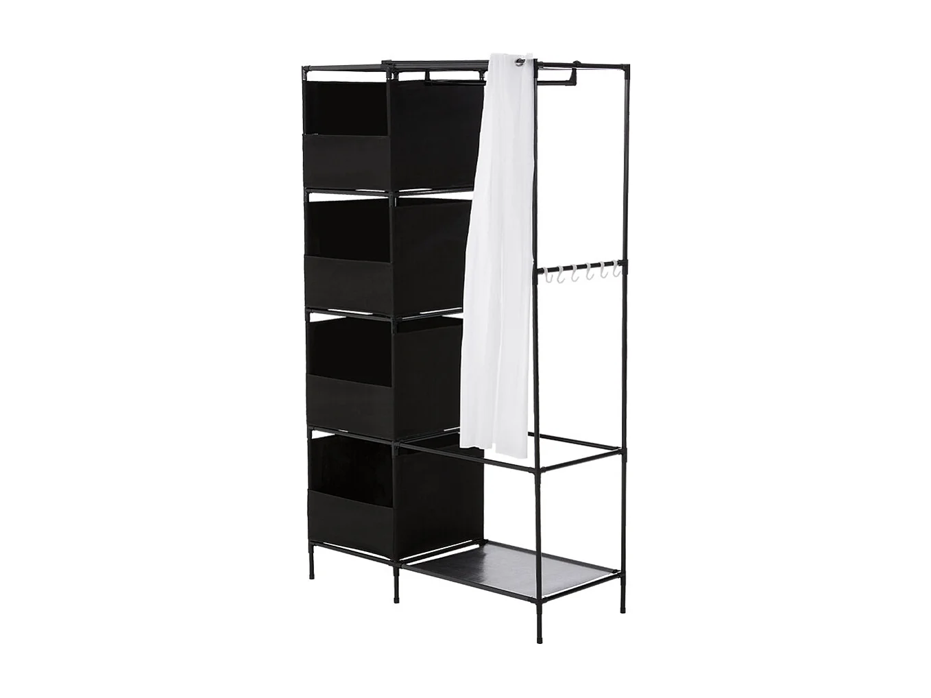 Portable Metal Closet Cabinet with Hanging Rod and Shelves - Black