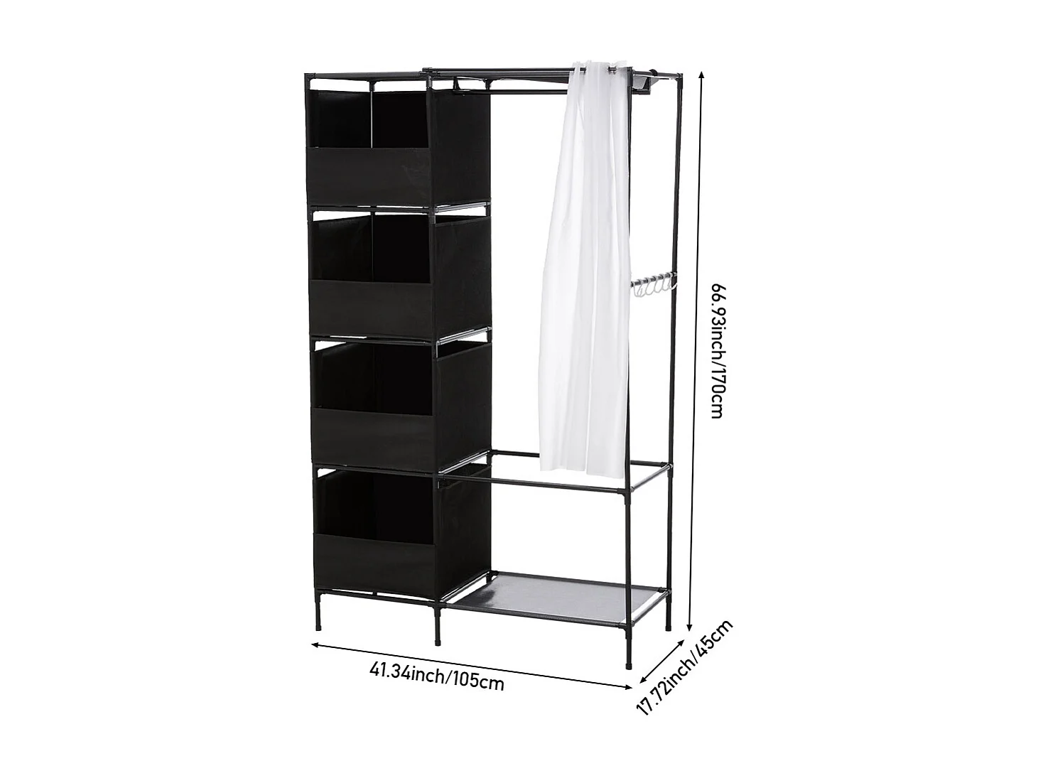Portable Metal Closet Cabinet with Hanging Rod and Shelves - Black