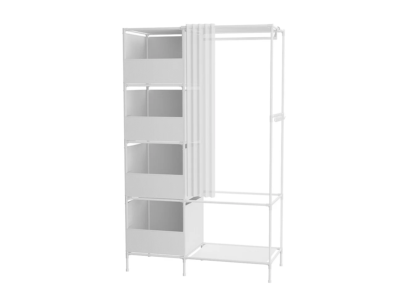 Portable Metal Closet Cabinet with Hanging Rod and Shelves - White