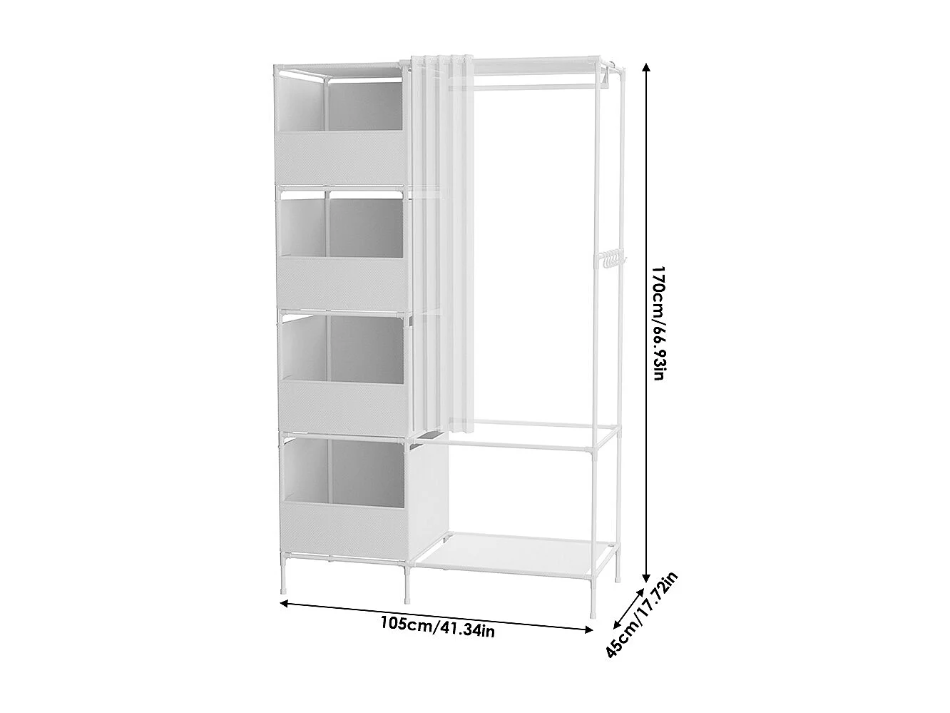 Portable Metal Closet Cabinet with Hanging Rod and Shelves - White