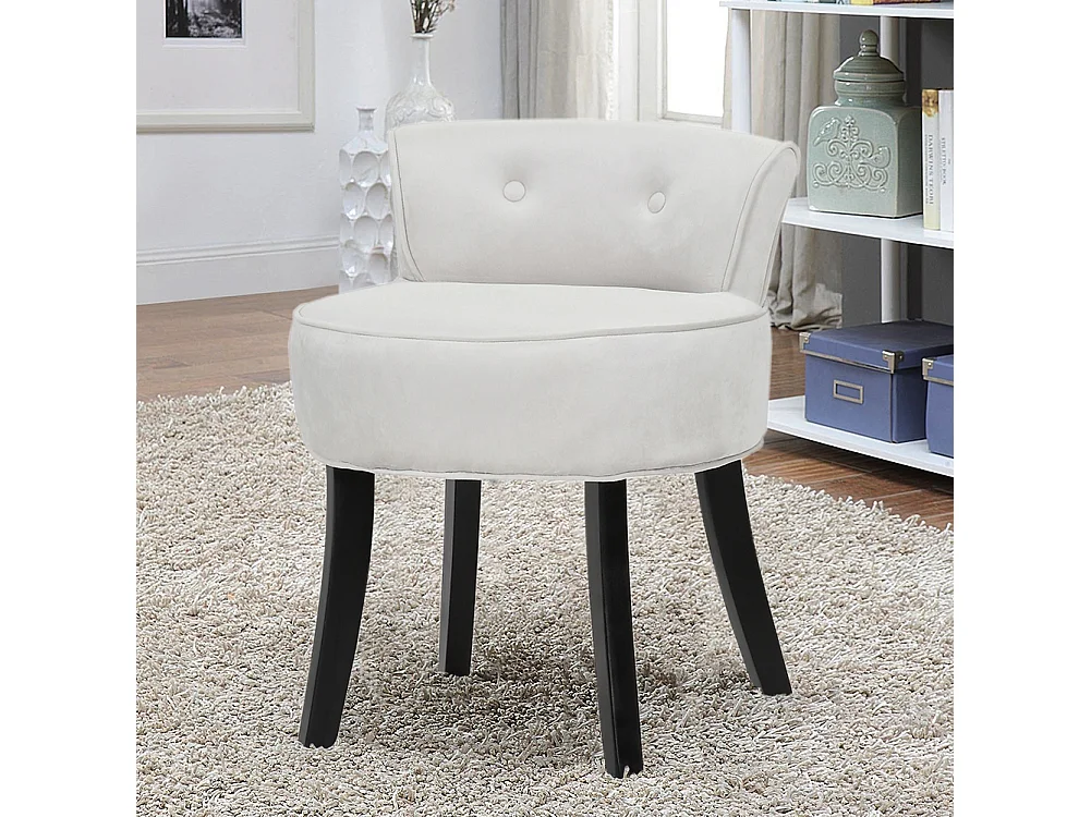 Velvet Dressing Table Stool with Wooden Legs - Grey White