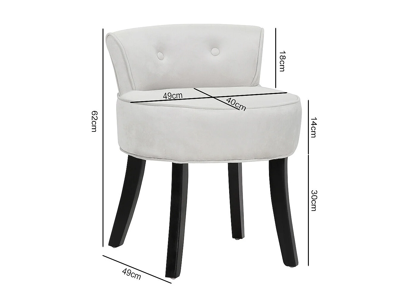 Velvet Dressing Table Stool with Wooden Legs - Grey White