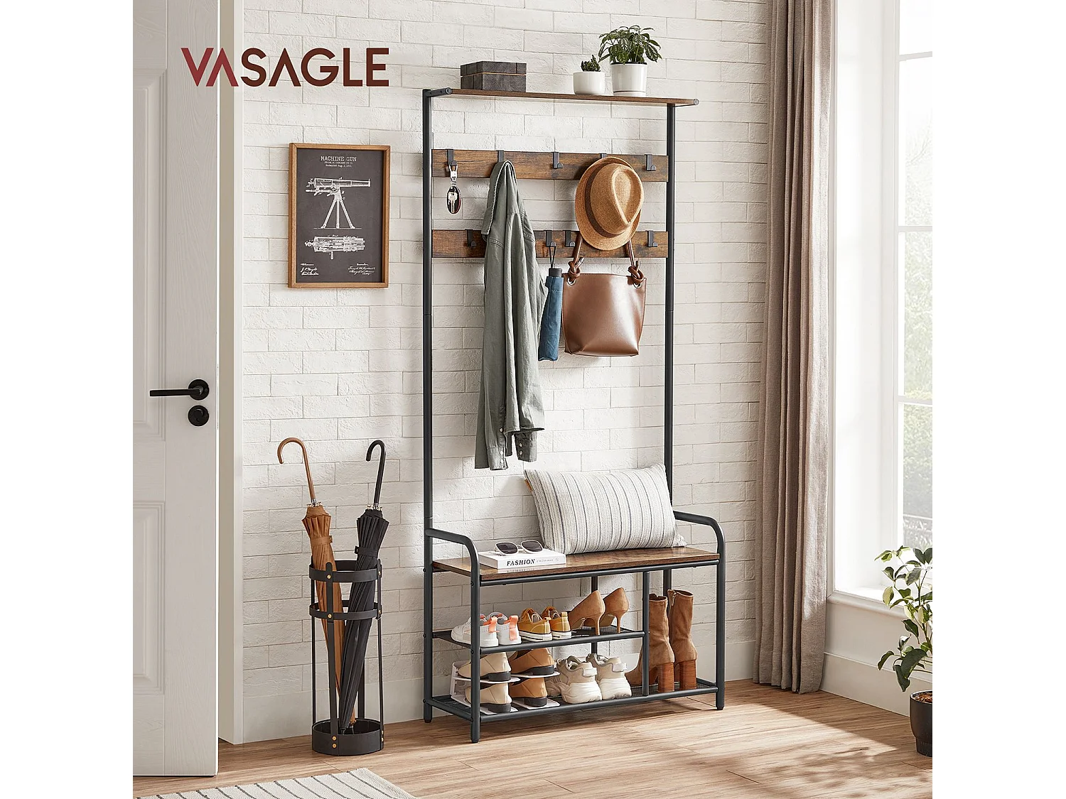 VASAGLE Knagerække med bænk