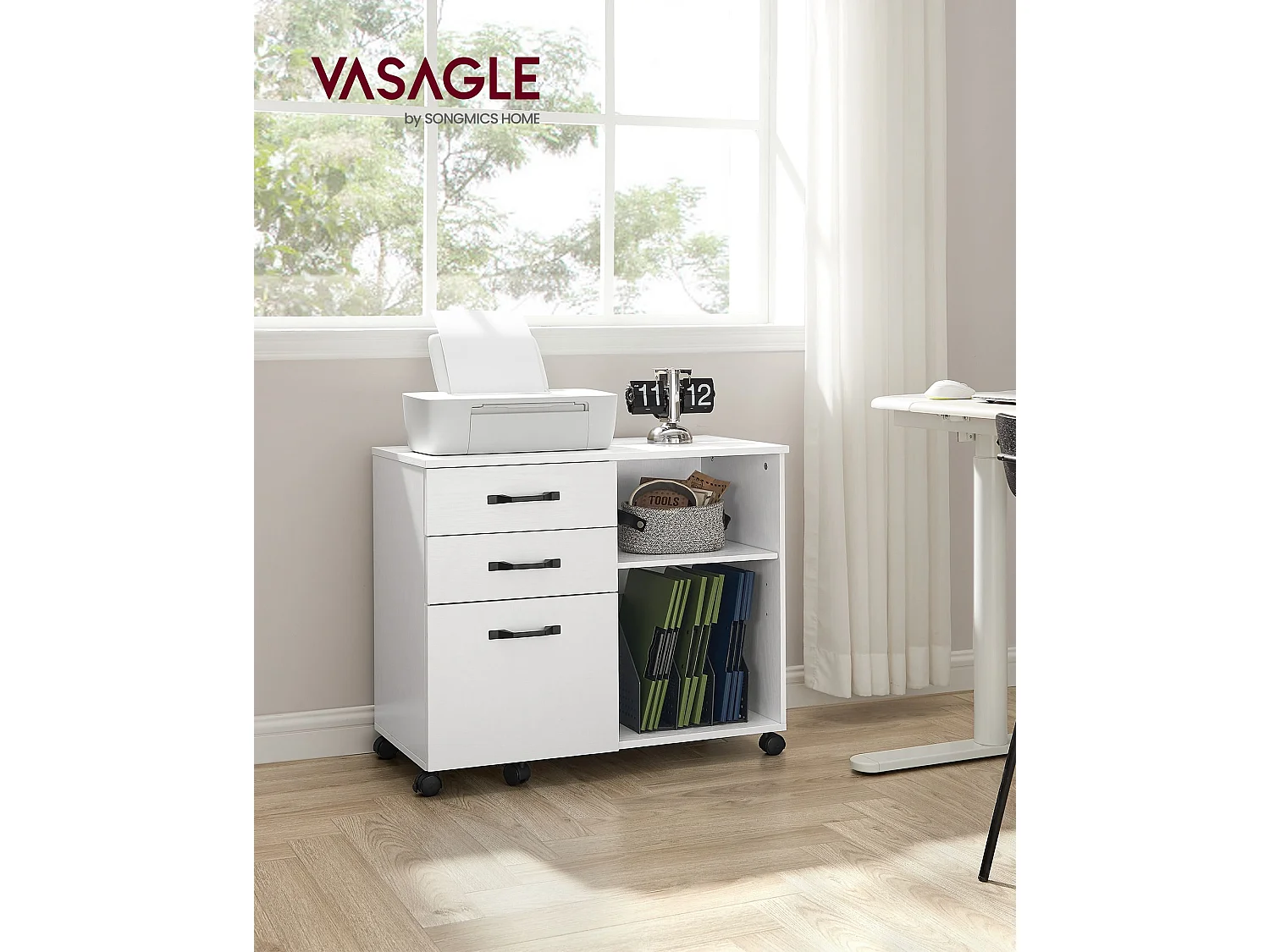 Mobile pedestal with 3 drawers and castors white
