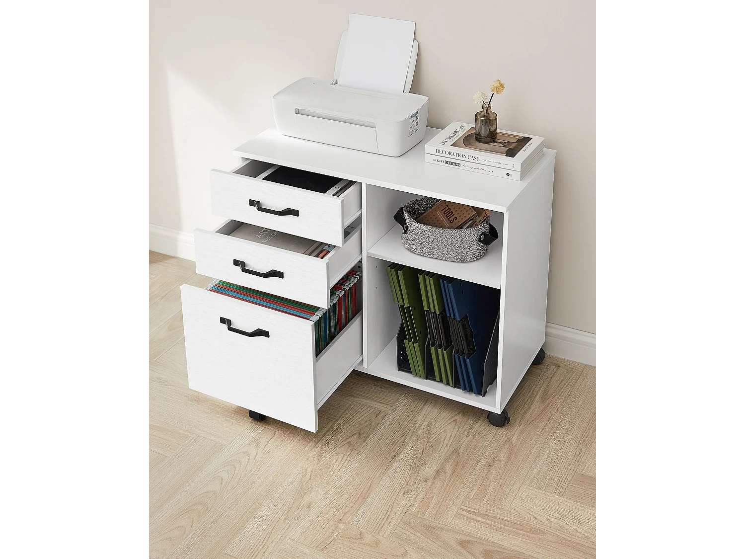 Mobile pedestal with 3 drawers and castors white