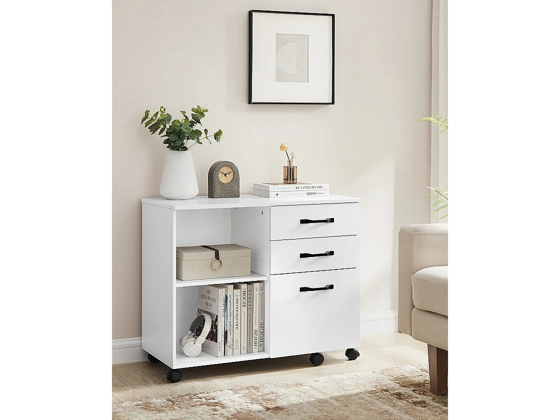 Mobile pedestal with 3 drawers and castors white