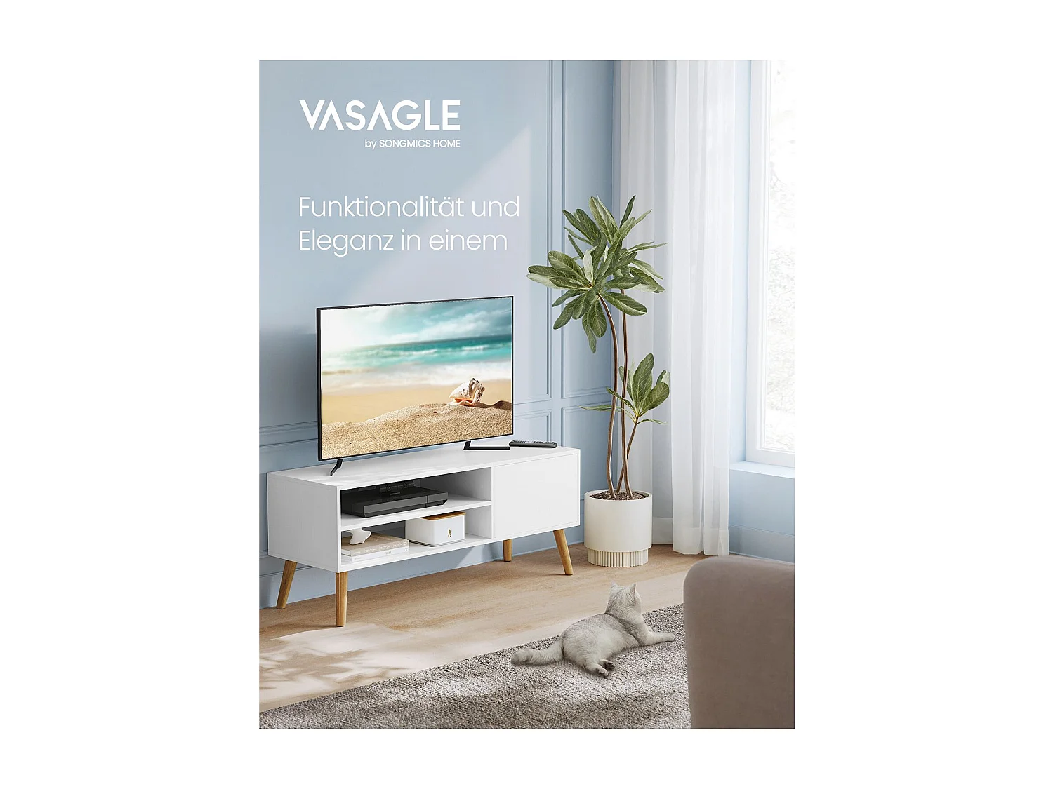 VASAGLE TV Cabinet Lowboard TV Cabinet for TVs up to 55 Inches 120 cm Long TV Stand for Living Room Industrial Design White LTV120T46