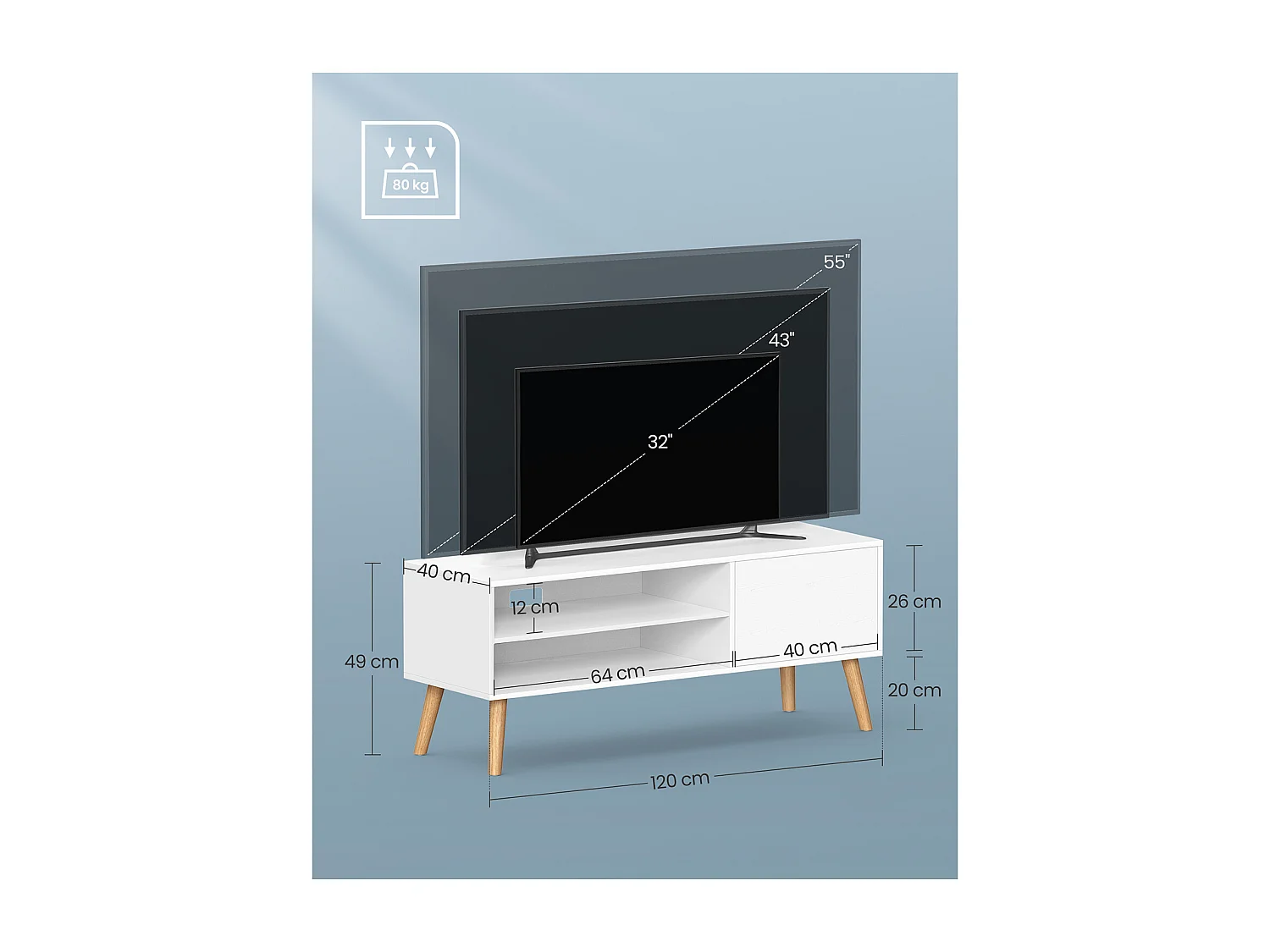 VASAGLE TV Cabinet Lowboard TV Cabinet for TVs up to 55 Inches 120 cm Long TV Stand for Living Room Industrial Design White LTV120T46