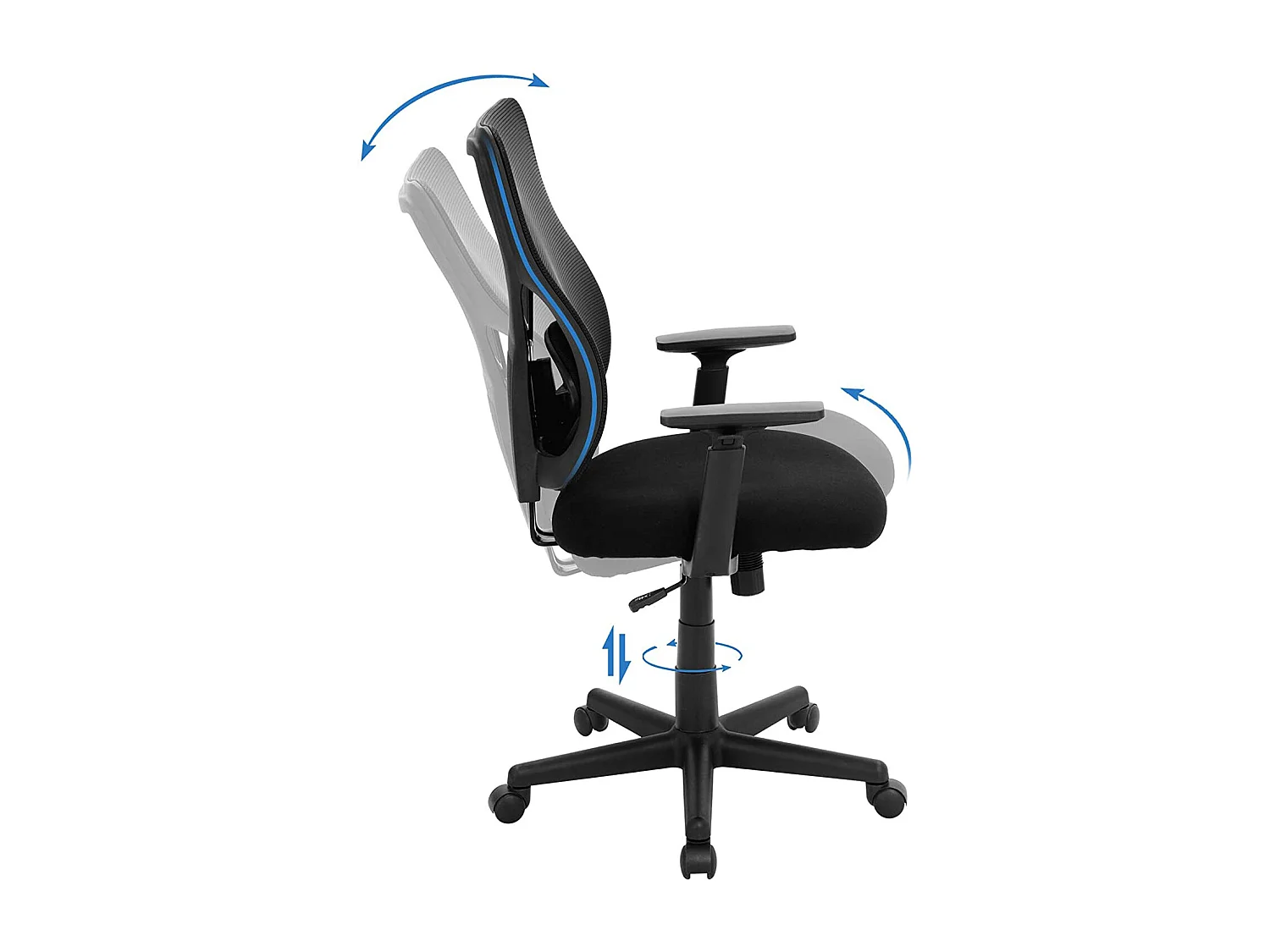 SONGMICS Mid-back Mesh Office Chair, drejelig ergonomisk stol med vippemekanisme, polstret med indvendig fjeder, justerbar lændestøtte, armlæn,